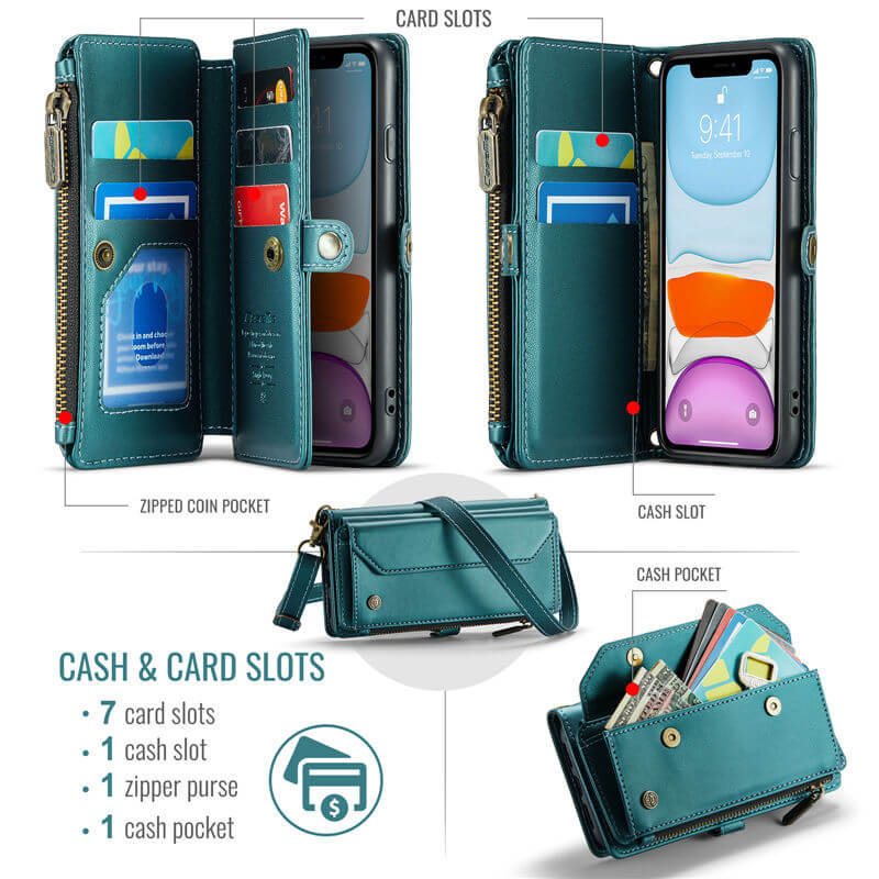 CaseMe iPhone 11 Wallet RFID Blocking Crossbody Phone Case