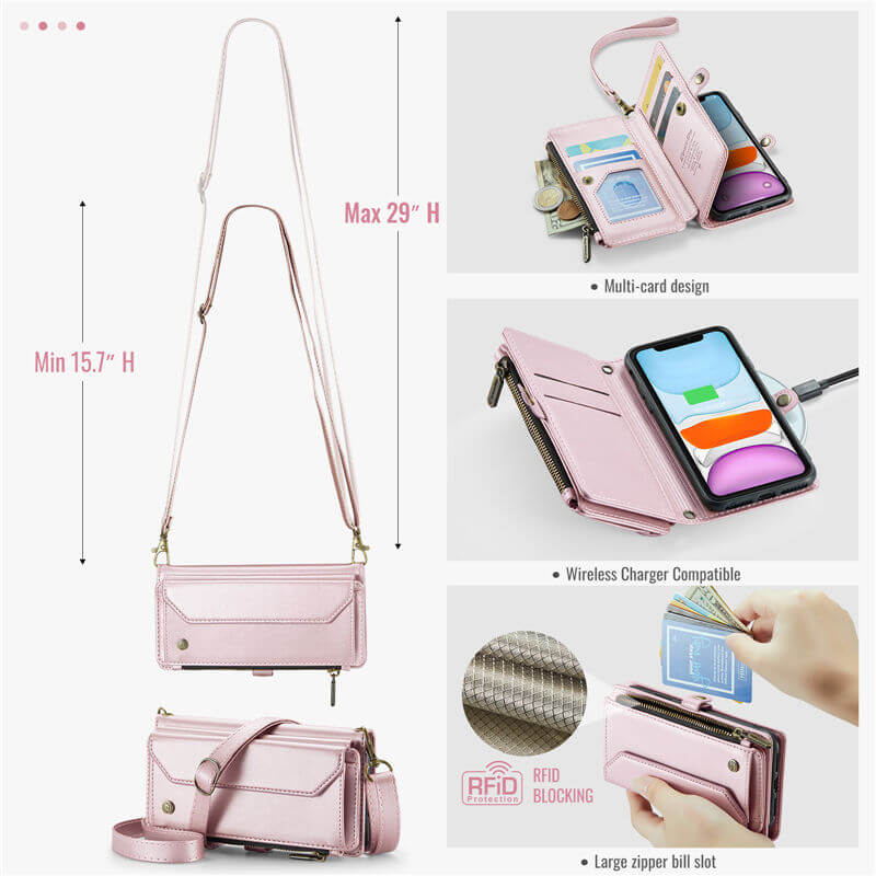 CaseMe iPhone 11 Wallet RFID Blocking Crossbody Phone Case