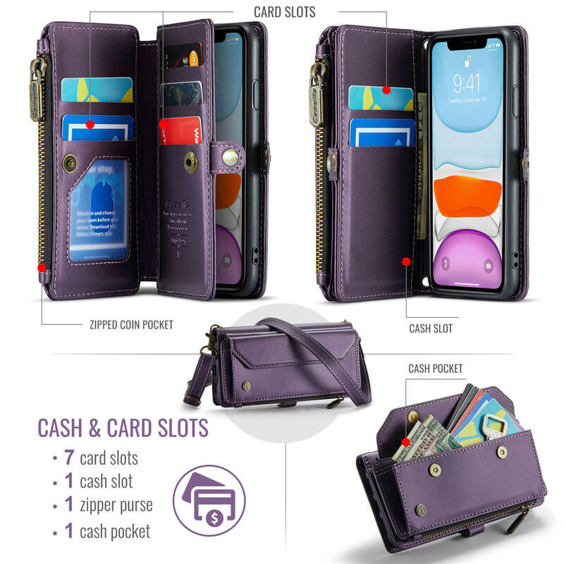 CaseMe iPhone 11 Wallet RFID Blocking Crossbody Phone Case