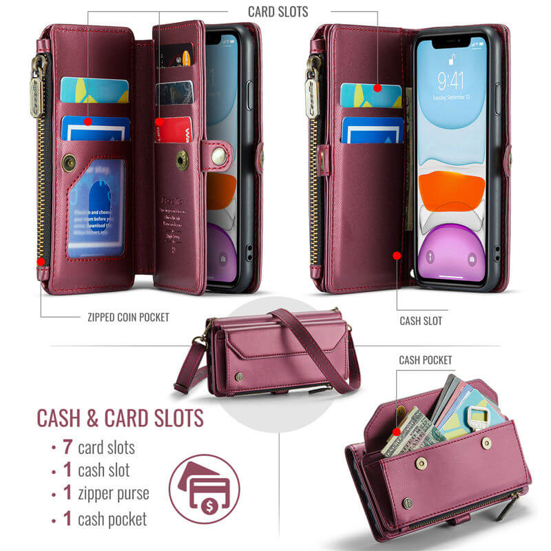 CaseMe iPhone 11 Wallet RFID Blocking Crossbody Phone Case