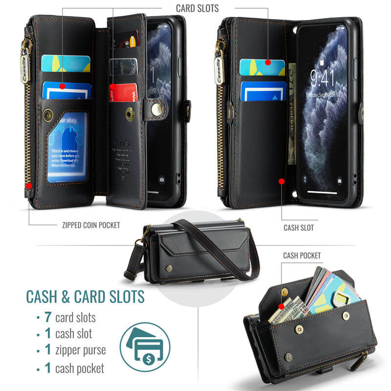 CaseMe iPhone 11 Pro Wallet RFID Blocking Crossbody Phone Case