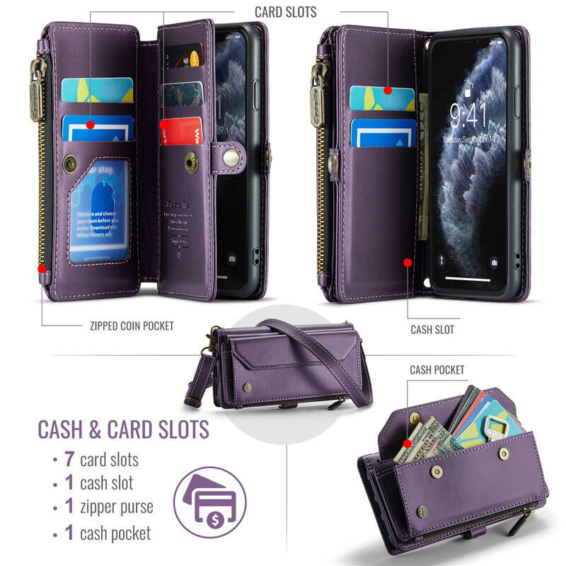 CaseMe iPhone 11 Pro Wallet RFID Blocking Crossbody Phone Case
