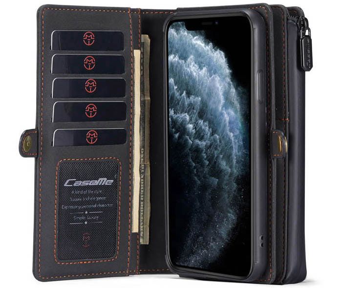 CaseMe iPhone 11 Pro Max Vintage Multi-Functional Zipper Wallet Magnetic Detachable 2 in 1 Folio Case