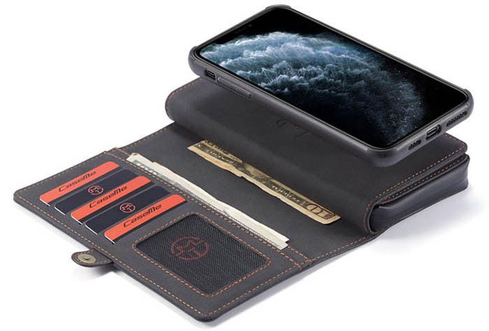 CaseMe iPhone 11 Pro Max Vintage Multi-Functional Zipper Wallet Magnetic Detachable 2 in 1 Folio Case