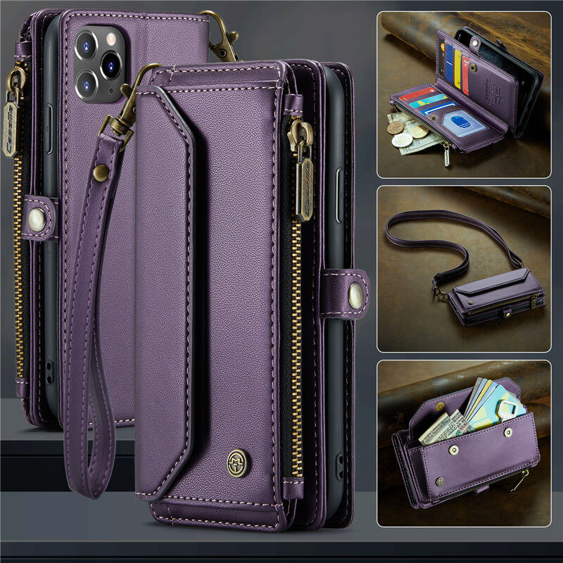 CaseMe iPhone 11 Pro Max Wallet RFID Blocking Crossbody Case Support Wireless Charging Purple