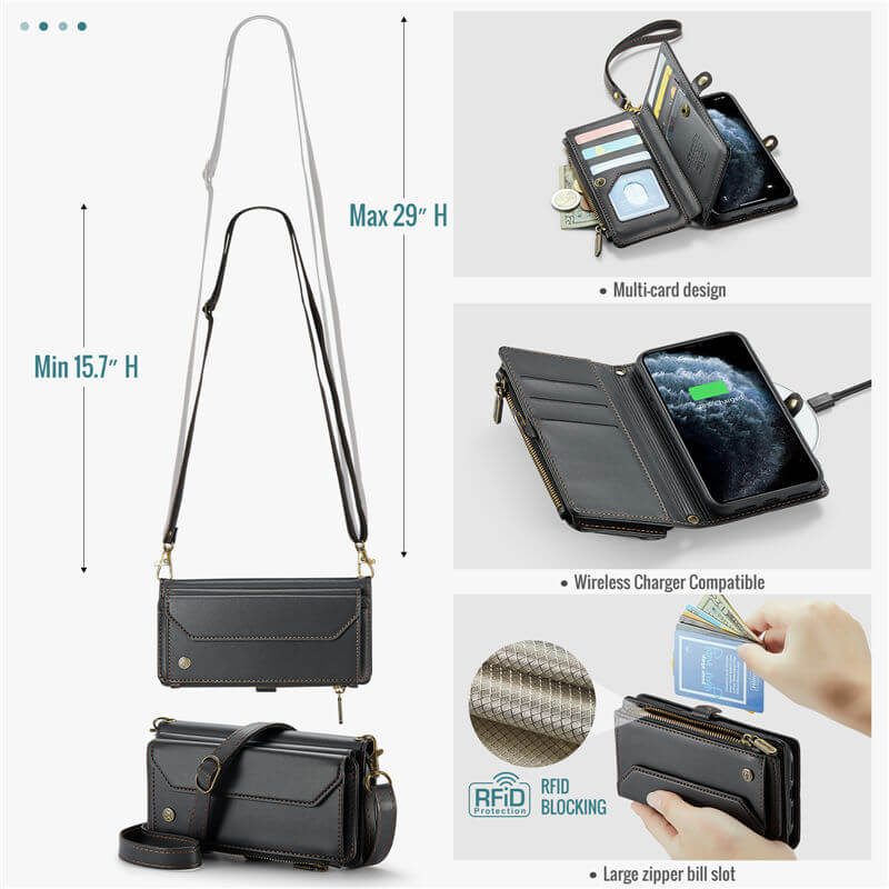 CaseMe iPhone 11 Pro Max Wallet RFID Blocking Crossbody Phone Case