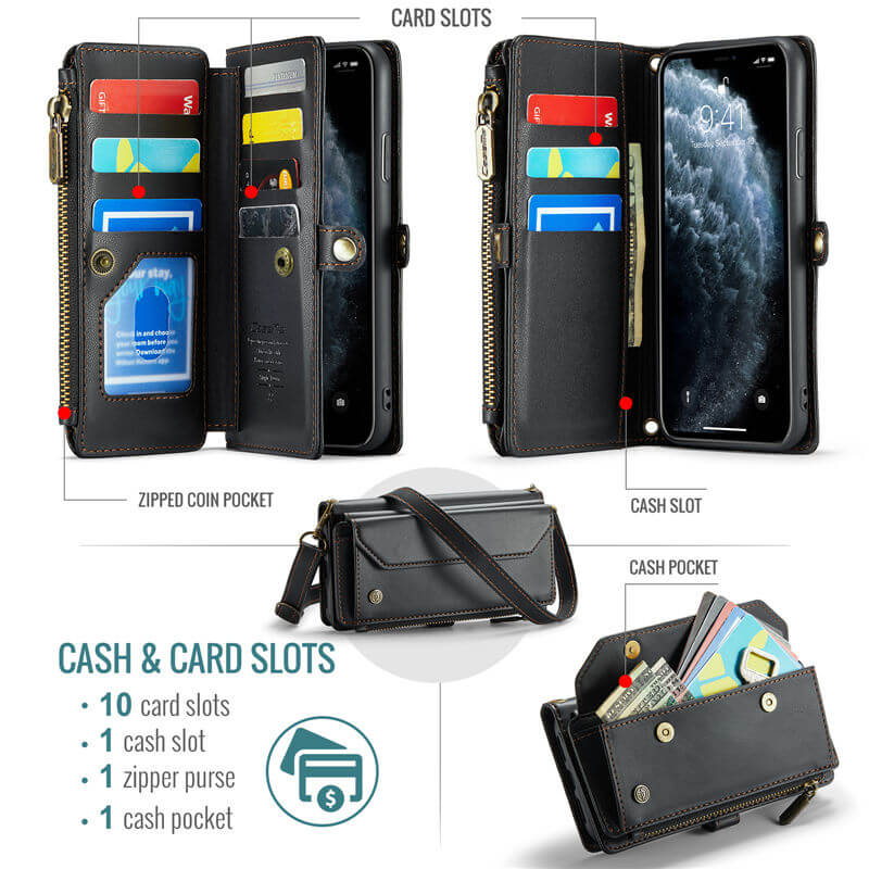 CaseMe iPhone 11 Pro Max Wallet RFID Blocking Crossbody Phone Case