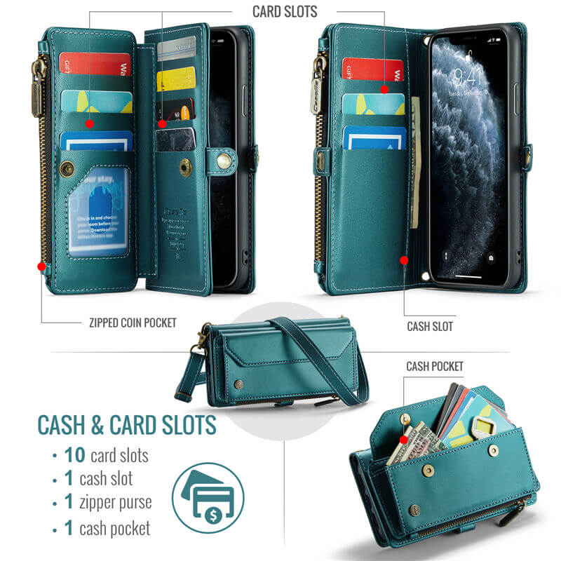 CaseMe iPhone 11 Pro Max Wallet RFID Blocking Crossbody Phone Case