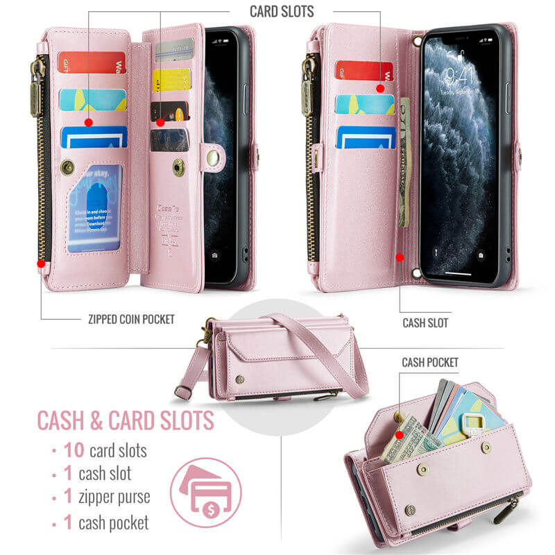 CaseMe iPhone 11 Pro Max Wallet RFID Blocking Crossbody Phone Case