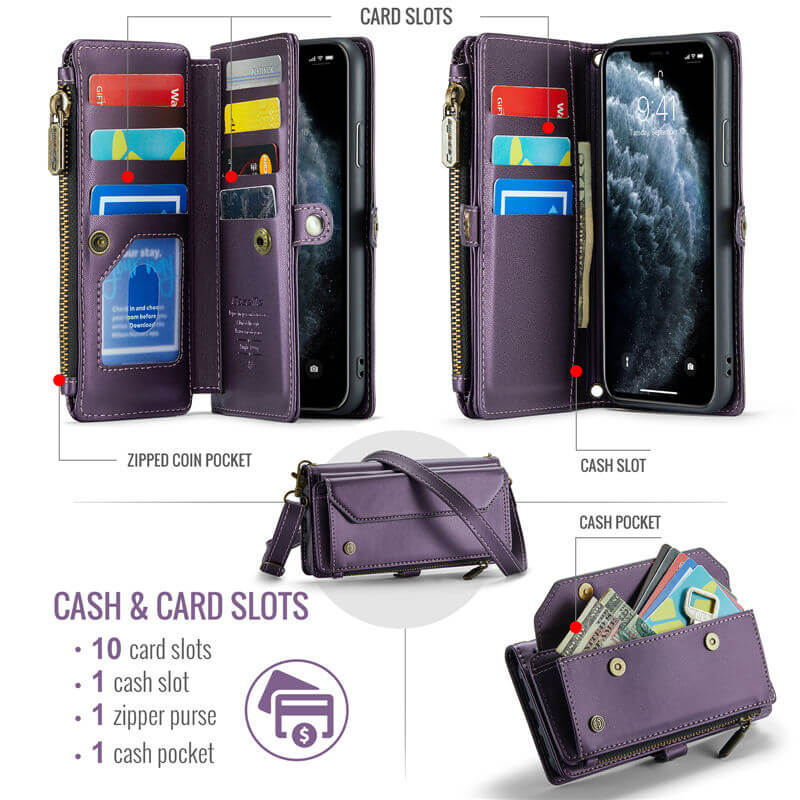 CaseMe iPhone 11 Pro Max Wallet RFID Blocking Crossbody Phone Case