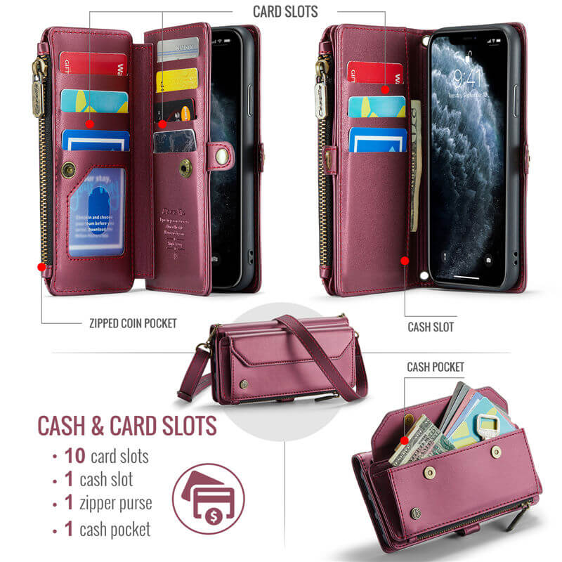 CaseMe iPhone 11 Pro Max Wallet RFID Blocking Crossbody Phone Case