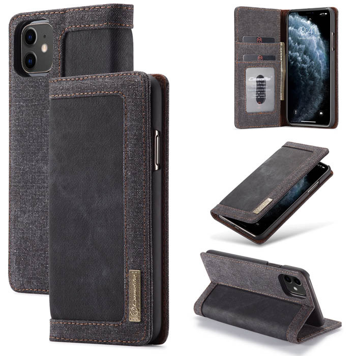 CaseMe iPhone 11 Canvas Wallet Magnetic Stand Case Black