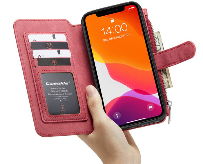 CaseMe iPhone 12 Max Zipper Wallet Magnetic Detachable 2 in 1 Folio Flip Case