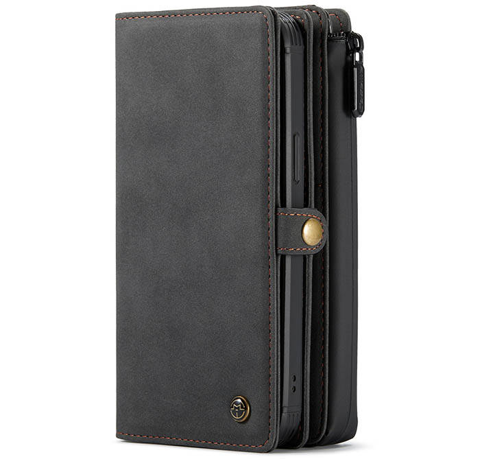 CaseMe iPhone 12 Vintage Multi-Functional Zipper Wallet Magnetic Detachable 2 in 1 Folio Case