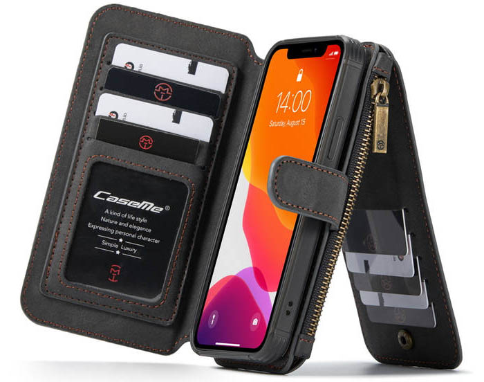 CaseMe iPhone 12 Pro Zipper Wallet Magnetic Detachable 2 in 1 Folio Flip Case