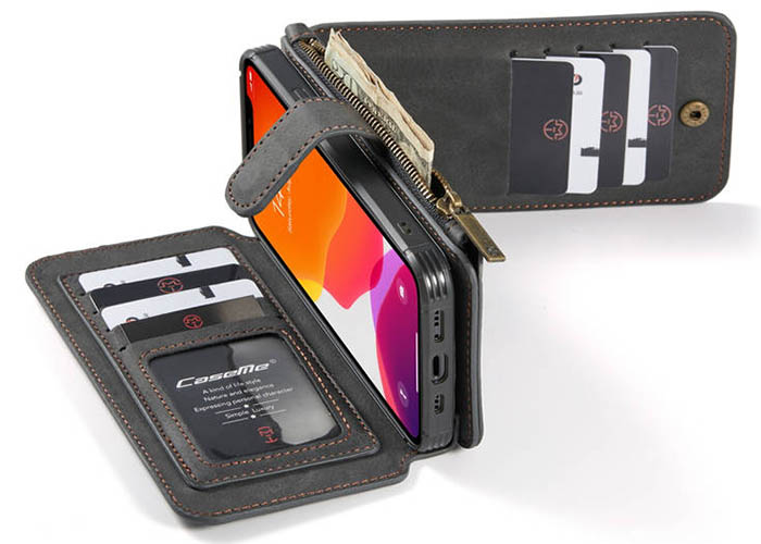 CaseMe iPhone 12 Pro Zipper Wallet Magnetic Detachable 2 in 1 Folio Flip Case