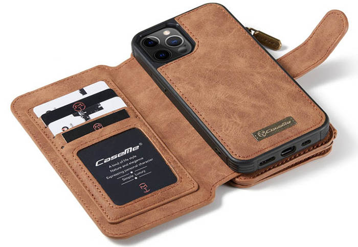 CaseMe iPhone 12 Pro Zipper Wallet Magnetic Detachable 2 in 1 Folio Flip Case