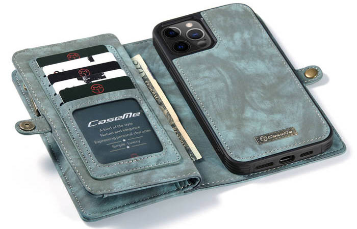 CaseMe iPhone 12 Pro Zipper Wallet Magnetic Detachable 2 in 1 Case