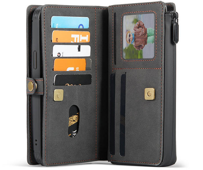 CaseMe iPhone 12 Pro Max Vintage Multi-Functional Zipper Wallet Magnetic Detachable 2 in 1 Folio Case