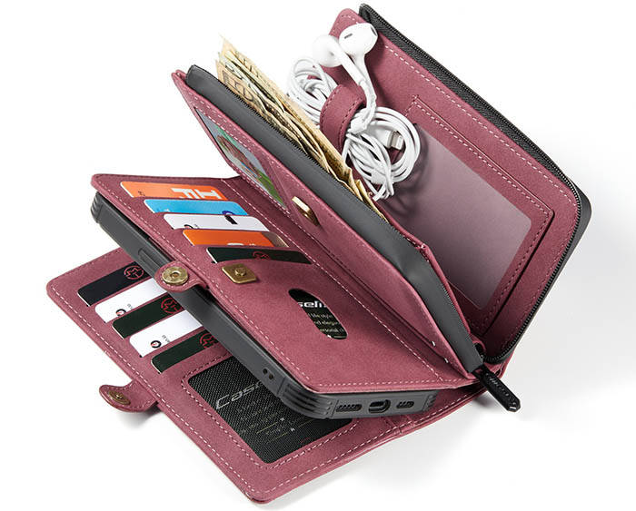 CaseMe iPhone 12 Pro Max Vintage Multi-Functional Zipper Wallet Magnetic Detachable 2 in 1 Folio Case