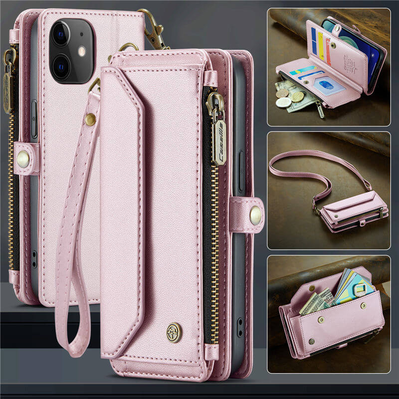 CaseMe iPhone 12 Mini Wallet RFID Blocking Crossbody Case Support Wireless Charging Pink