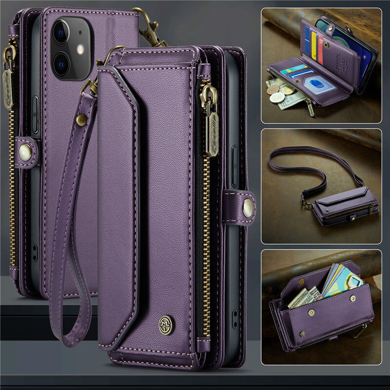 CaseMe iPhone 12 Mini Wallet RFID Blocking Crossbody Case Support Wireless Charging Purple