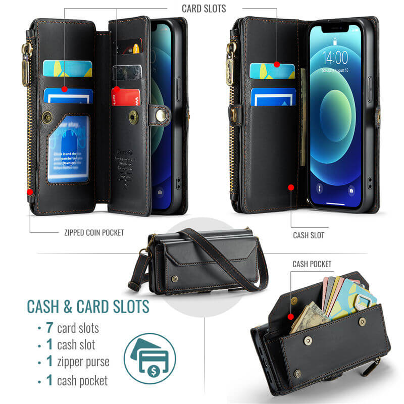 CaseMe iPhone 12 Mini Wallet RFID Blocking Crossbody Phone Case