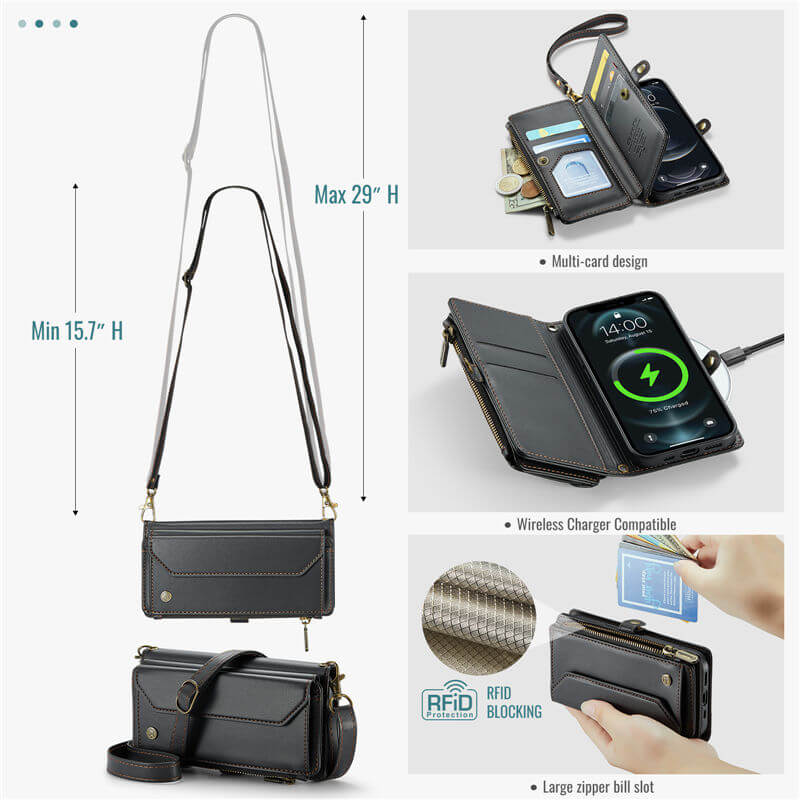 CaseMe iPhone 12/12 Pro Wallet RFID Blocking Crossbody Phone Case