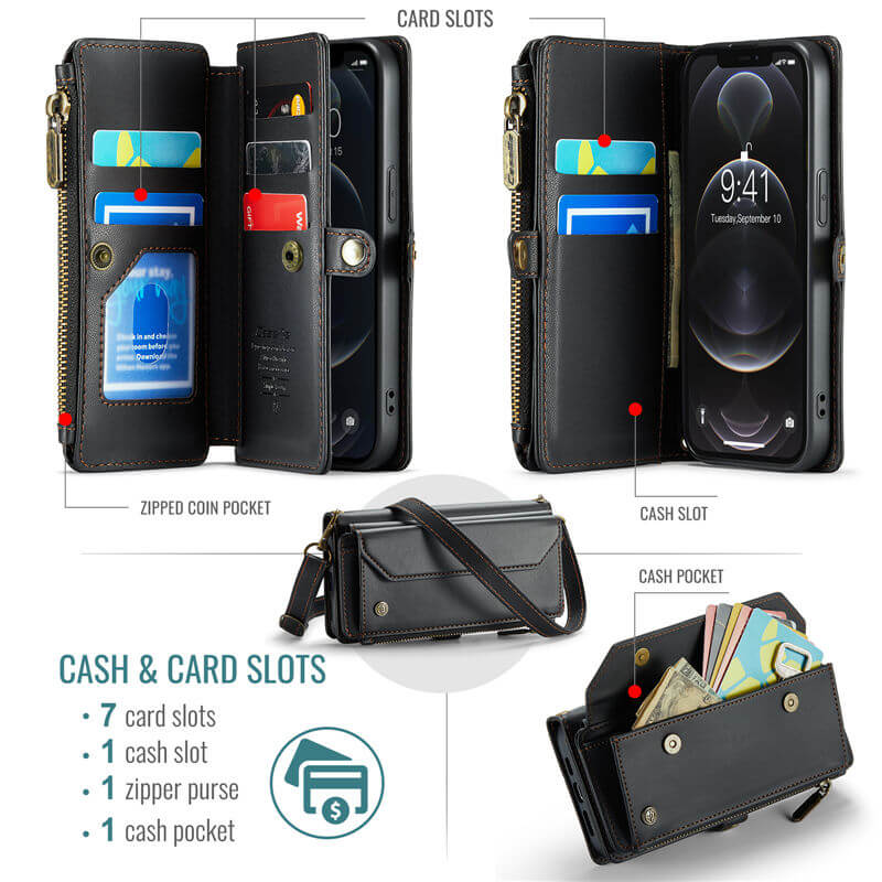 CaseMe iPhone 12/12 Pro Wallet RFID Blocking Crossbody Phone Case