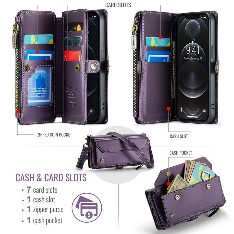 CaseMe iPhone 12/12 Pro Wallet RFID Blocking Crossbody Phone Case