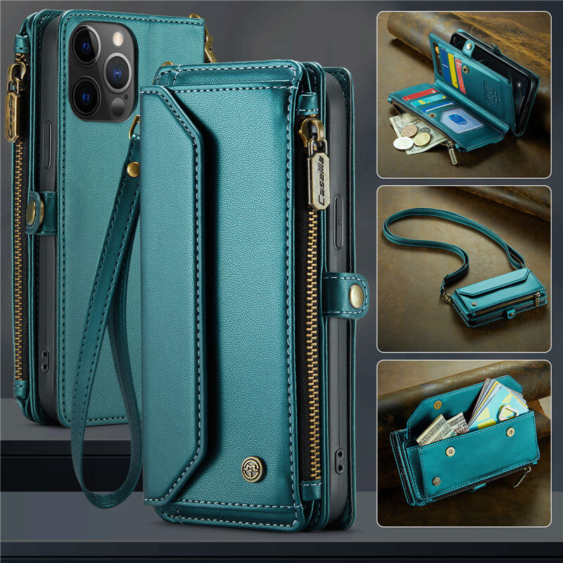 CaseMe iPhone 12 Pro Max Wallet RFID Blocking Crossbody Case Support Wireless Charging Green