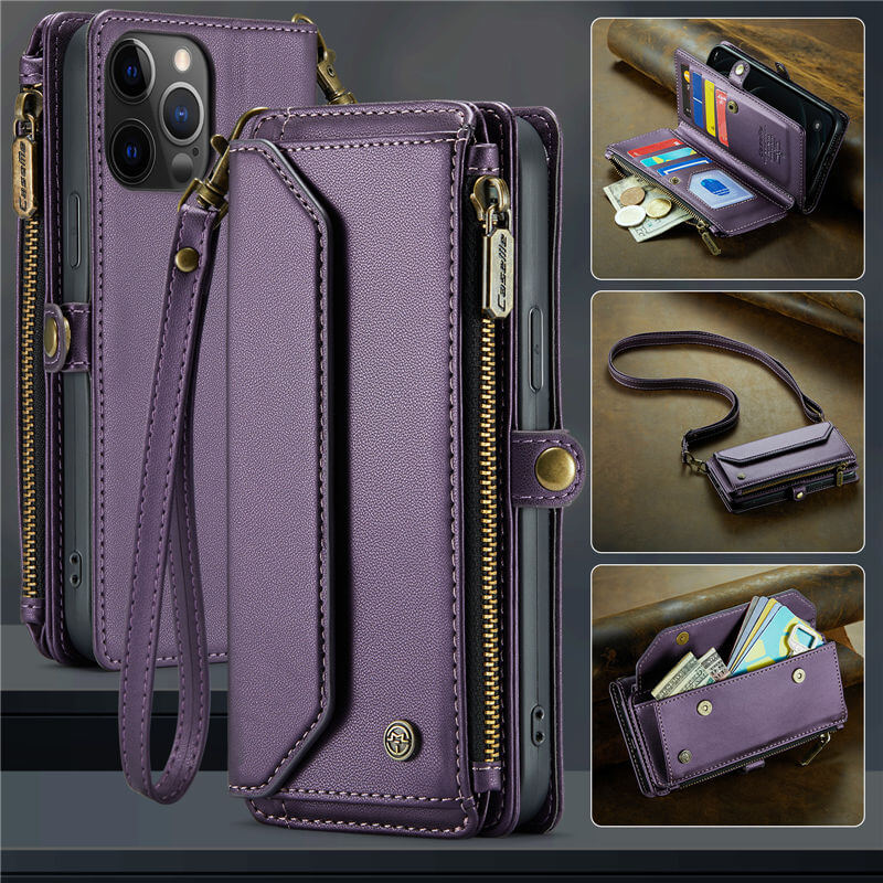 CaseMe iPhone 12 Pro Max Wallet RFID Blocking Crossbody Case Support Wireless Charging Purple