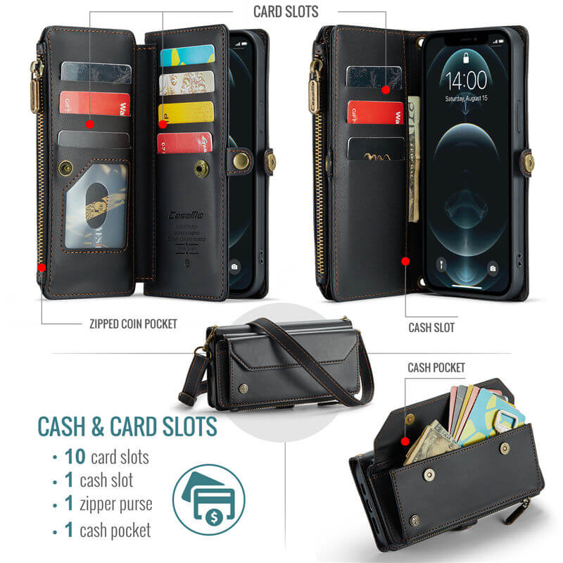 CaseMe iPhone 12 Pro Max Wallet RFID Blocking Crossbody Phone Case