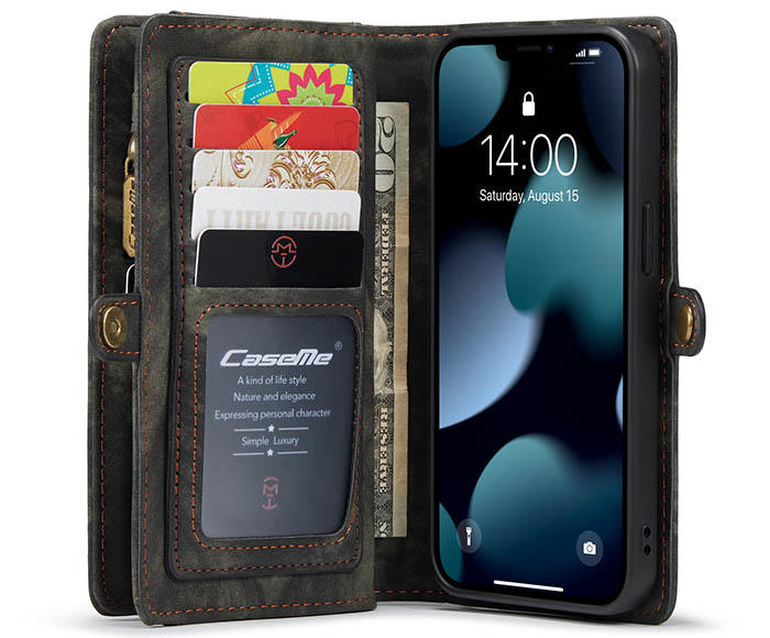 CaseMe iPhone 13 Zipper Wallet Magnetic Detachable 2 in 1 Case