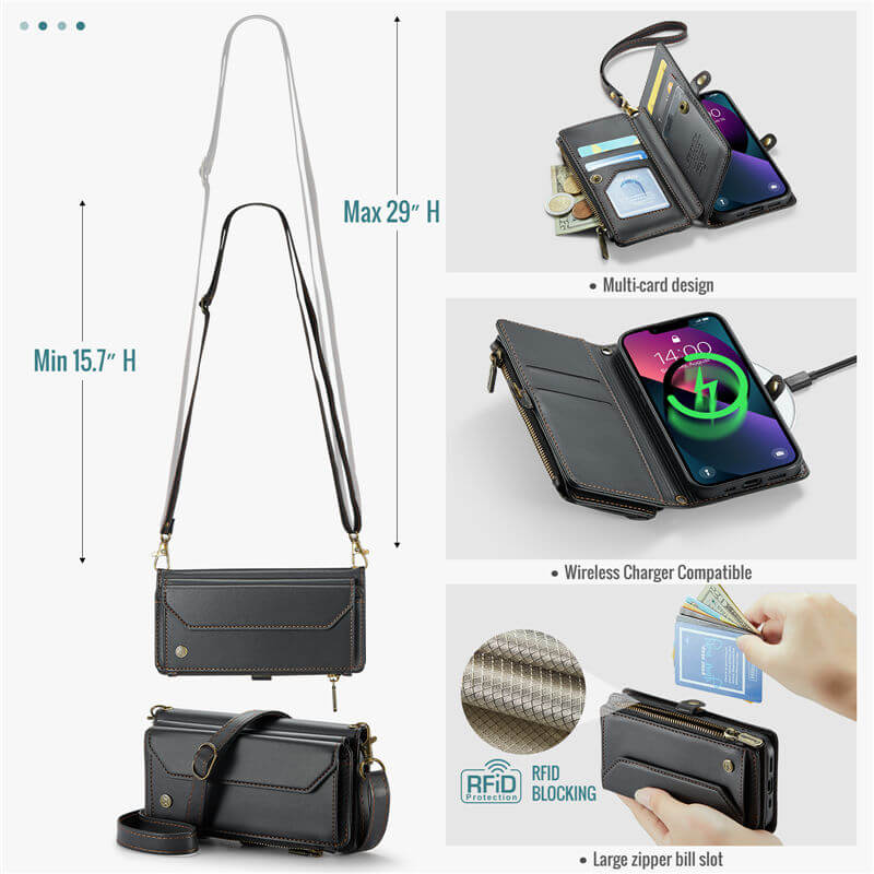 CaseMe iPhone 13 Wallet RFID Blocking Crossbody Phone Case