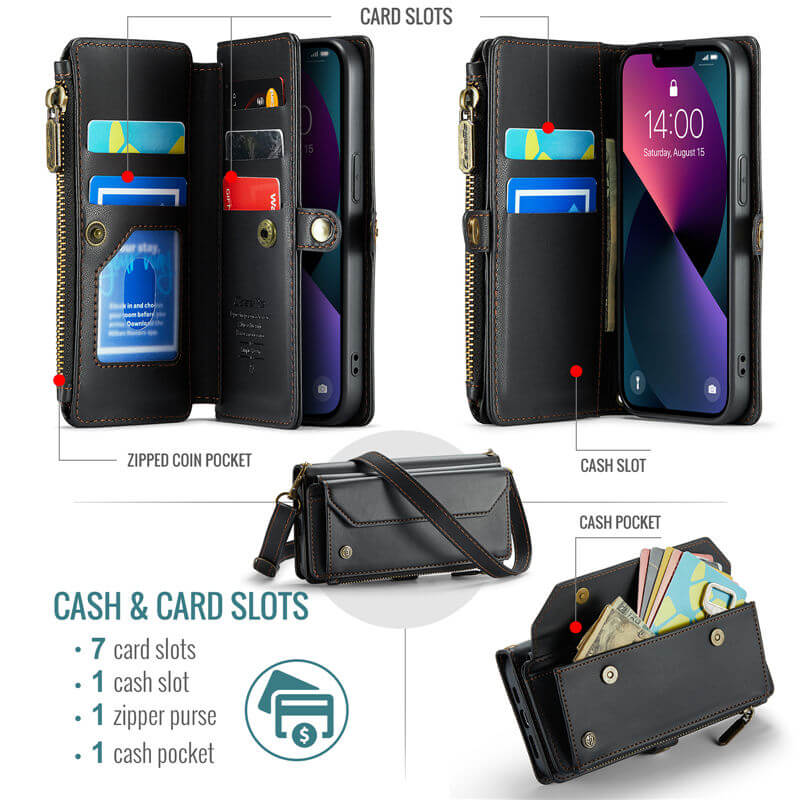 CaseMe iPhone 13 Wallet RFID Blocking Crossbody Phone Case