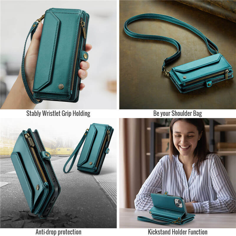 CaseMe iPhone 13 Wallet RFID Blocking Crossbody Phone Case