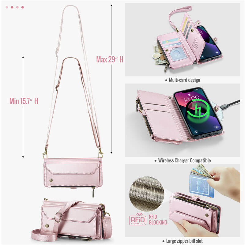 CaseMe iPhone 13 Wallet RFID Blocking Crossbody Phone Case