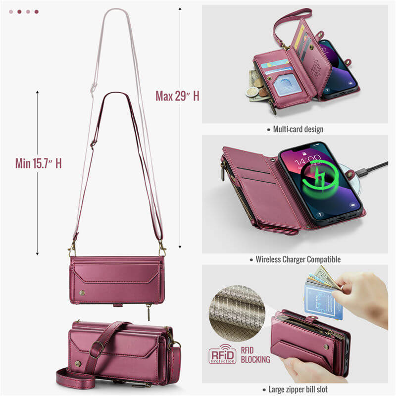 CaseMe iPhone 13 Wallet RFID Blocking Crossbody Phone Case