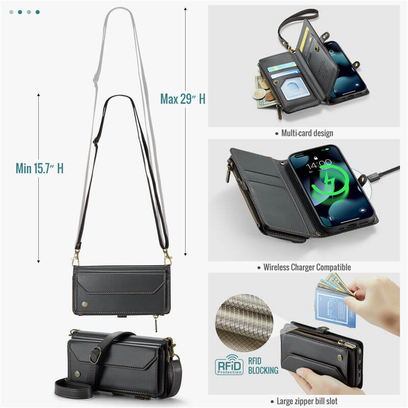 CaseMe iPhone 13 Pro Wallet RFID Blocking Crossbody Phone Case