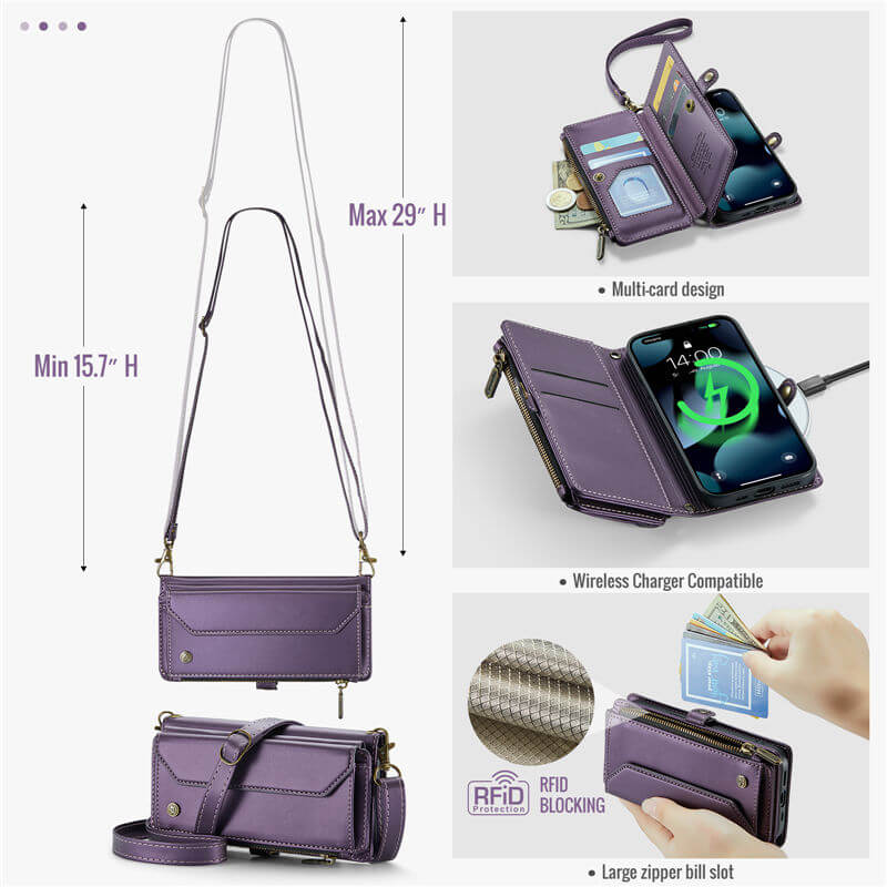 CaseMe iPhone 13 Pro Wallet RFID Blocking Crossbody Phone Case