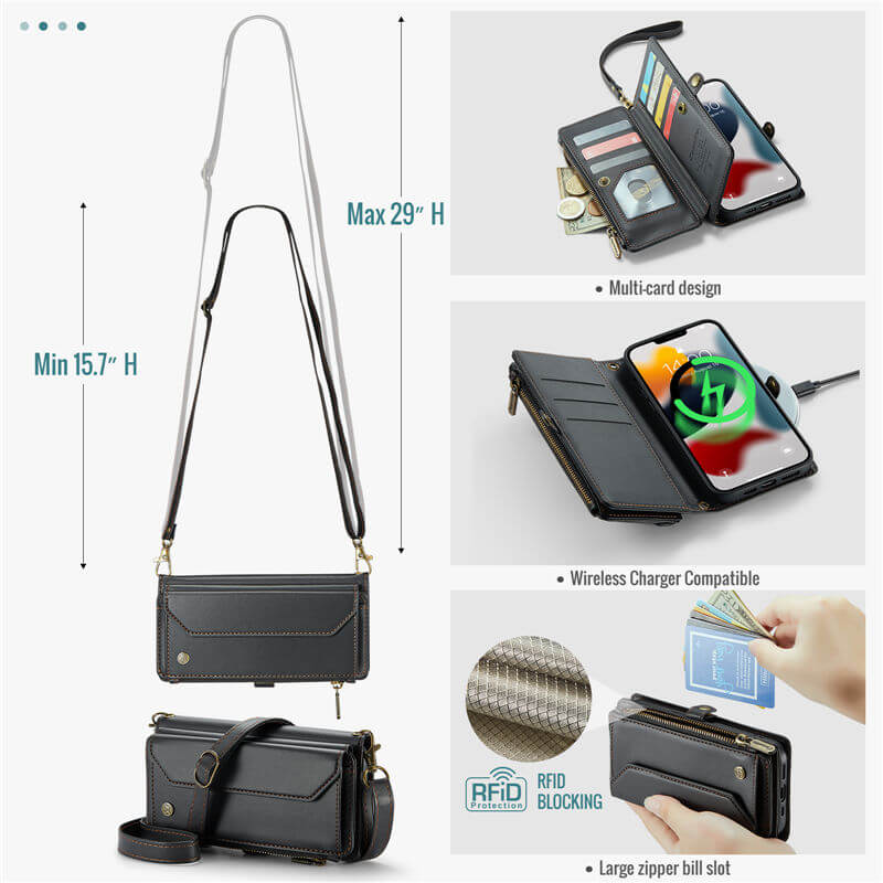 CaseMe iPhone 13 Pro Max Wallet RFID Blocking Crossbody Phone Case