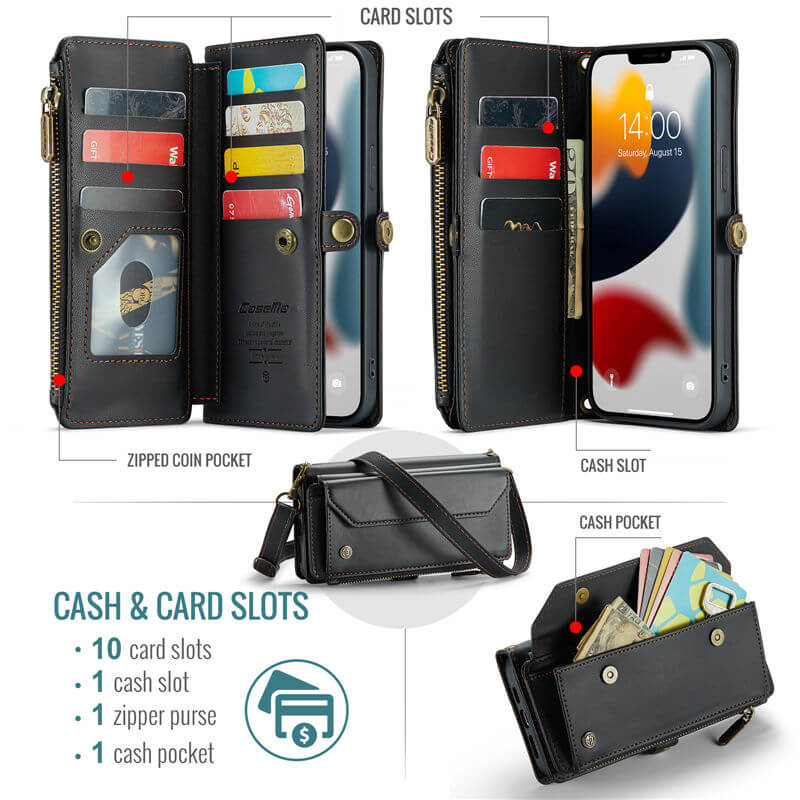 CaseMe iPhone 13 Pro Max Wallet RFID Blocking Crossbody Phone Case