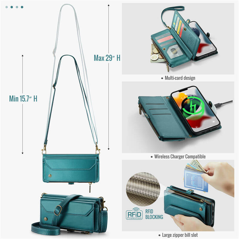 CaseMe iPhone 13 Pro Max Wallet RFID Blocking Crossbody Phone Case