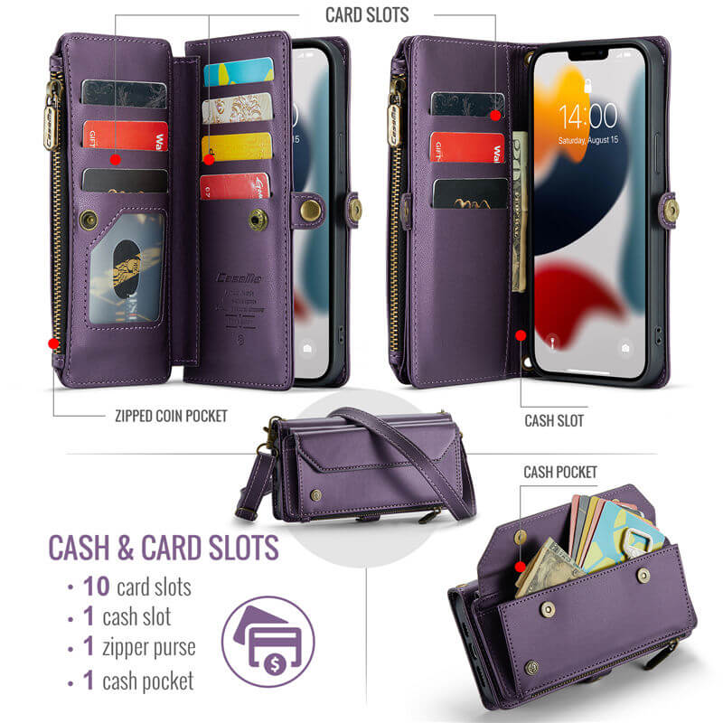 CaseMe iPhone 13 Pro Max Wallet RFID Blocking Crossbody Phone Case