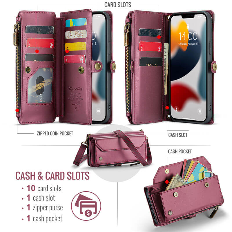 CaseMe iPhone 13 Pro Max Wallet RFID Blocking Crossbody Phone Case