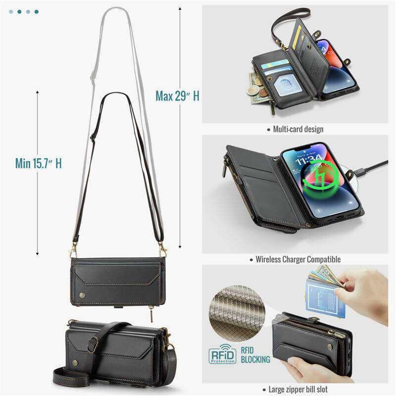 CaseMe iPhone 14 Wallet RFID Blocking Crossbody Phone Case