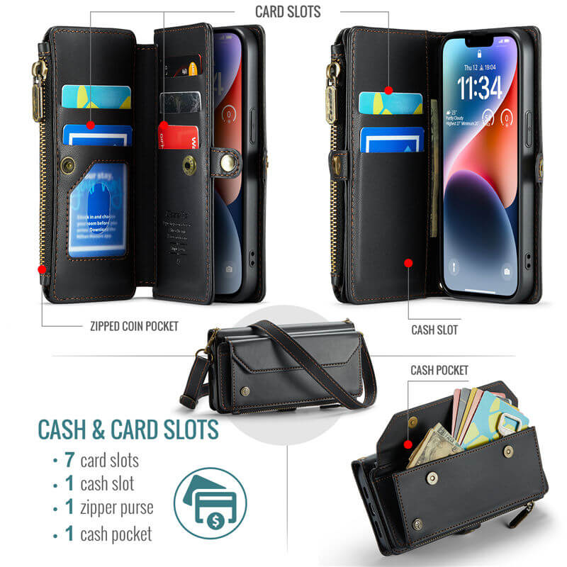 CaseMe iPhone 14 Wallet RFID Blocking Crossbody Phone Case