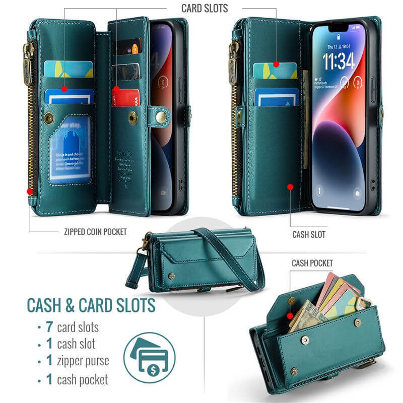 CaseMe iPhone 14 Wallet RFID Blocking Crossbody Phone Case