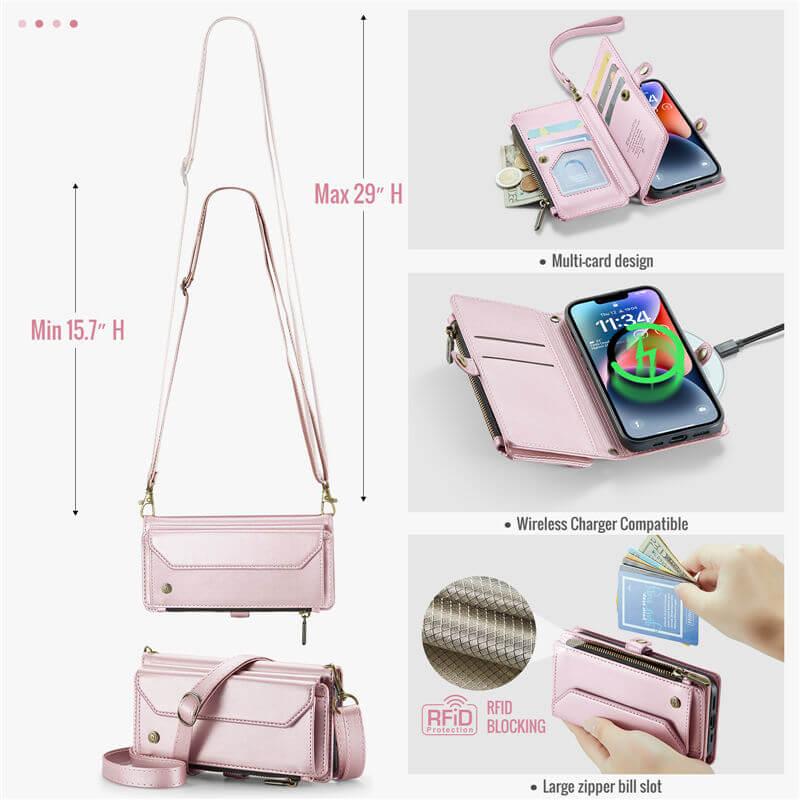 CaseMe iPhone 14 Wallet RFID Blocking Crossbody Phone Case